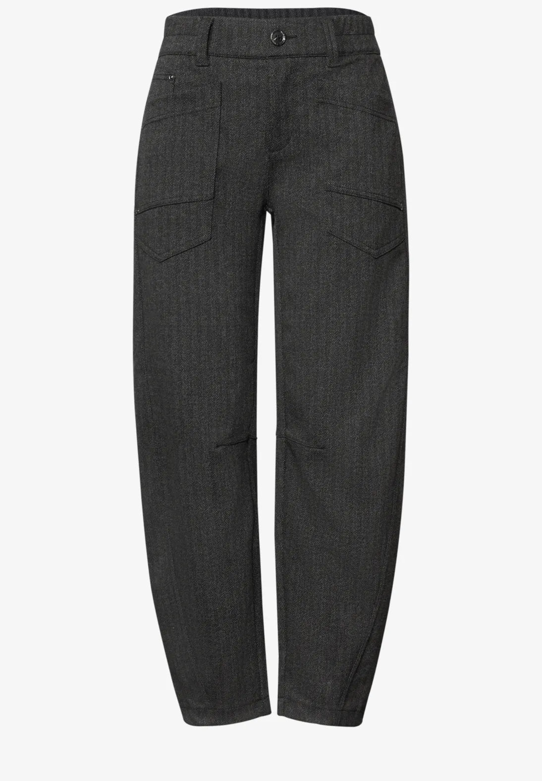 Street One High-waisted herringbone barrel-leg trousers with elasticated waistband 381471
