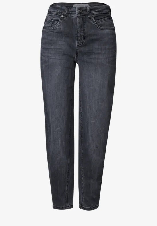 Street One High waist barrel leg jeans in steel grey 28" Leg