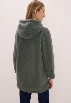Cecil cozy Teddy Coat with Full Zip and Pockets in Olive Green 101271