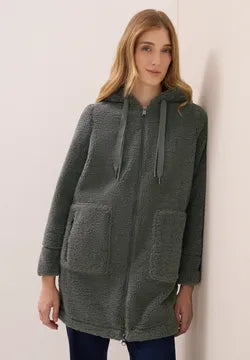 Cecil cozy Teddy Coat with Full Zip and Pockets in Olive Green 101271