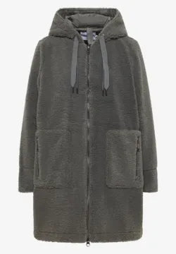 Cecil cozy Teddy Coat with Full Zip and Pockets in Olive Green 101271