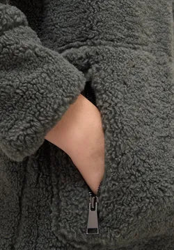 Cecil cozy Teddy Coat with Full Zip and Pockets in Olive Green 101271