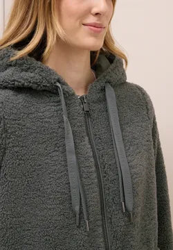 Cecil cozy Teddy Coat with Full Zip and Pockets in Olive Green 101271