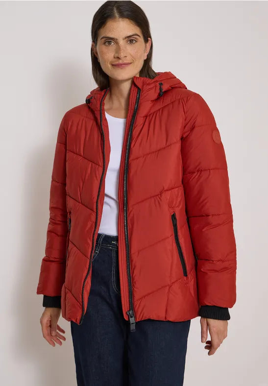 Cecil Midi Length Puffa Rain Jacket with Hood in Autumn Rust 202266