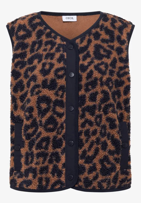 Cecil Teddy vest with softshell details and leopard print 220339