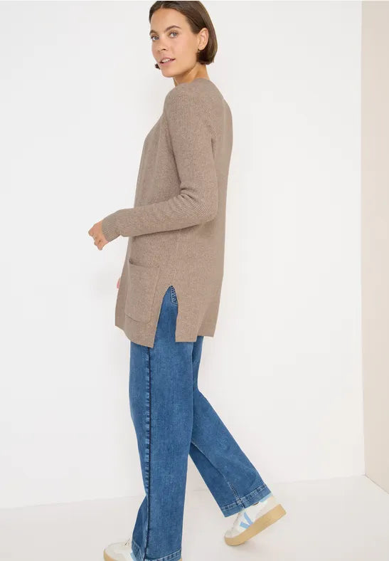 Cecil long Edge to Edge Cardigan with pockets in Toffee Cream 254025