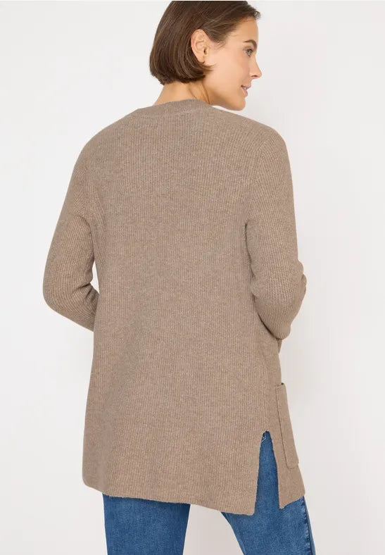 Cecil long Edge to Edge Cardigan with pockets in Toffee Cream 254025