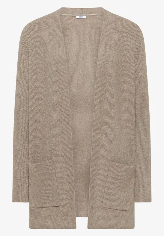 Cecil long Edge to Edge Cardigan with pockets in Toffee Cream 254025