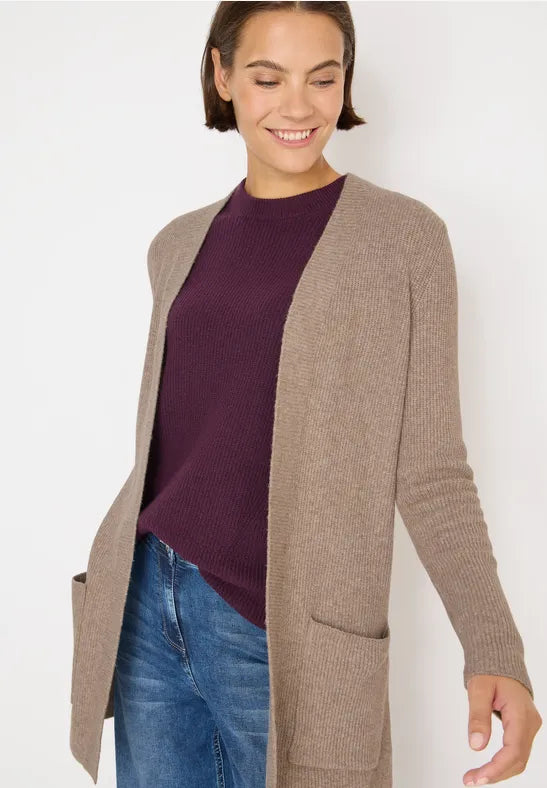 Cecil long Edge to Edge Cardigan with pockets in Toffee Cream 254025