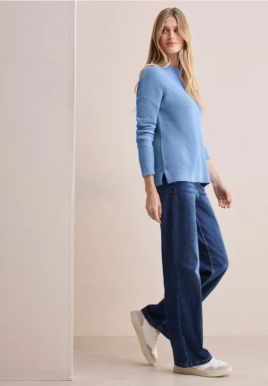 Cecil Cotton Blend Round Neck Jumper in Baby Blue 303142 Blue