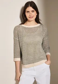 Cecil open weave Summer knit with lurex thread and contrast cuffs 303255