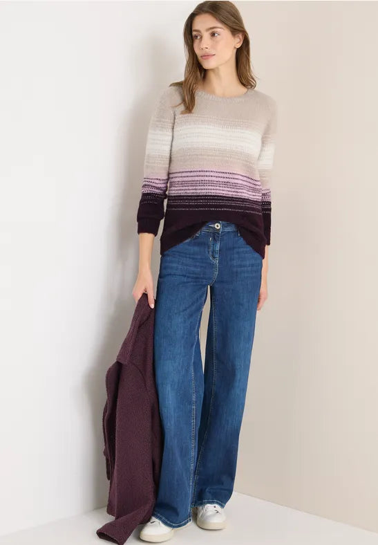 Cecil Feather yarn jumper in Ecru and eggploant red 303564