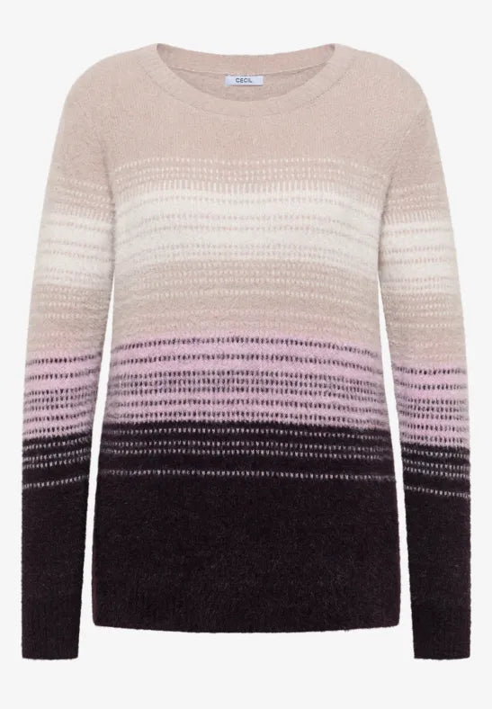Cecil Feather yarn jumper in Ecru and eggploant red 303564