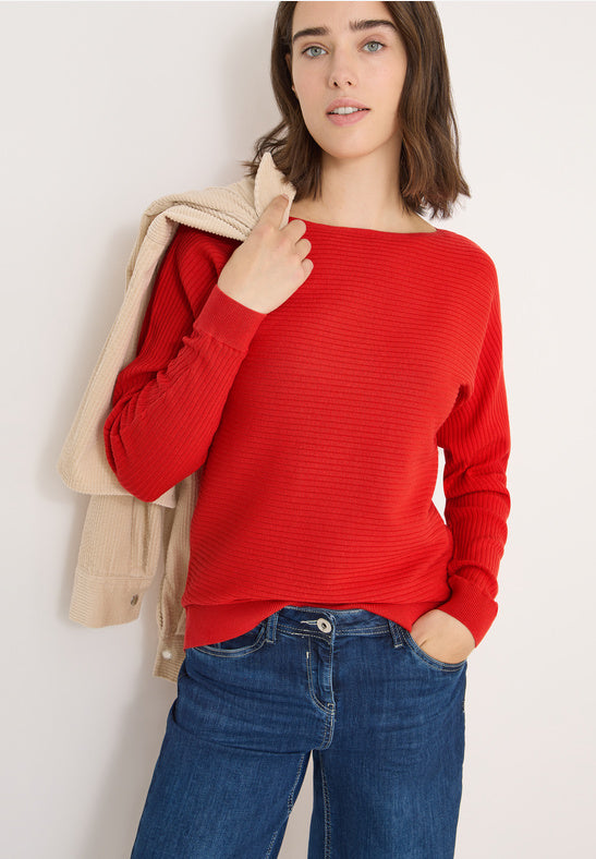 Cecil Ribbed long sleeve knit in Pumpkin Red 303614