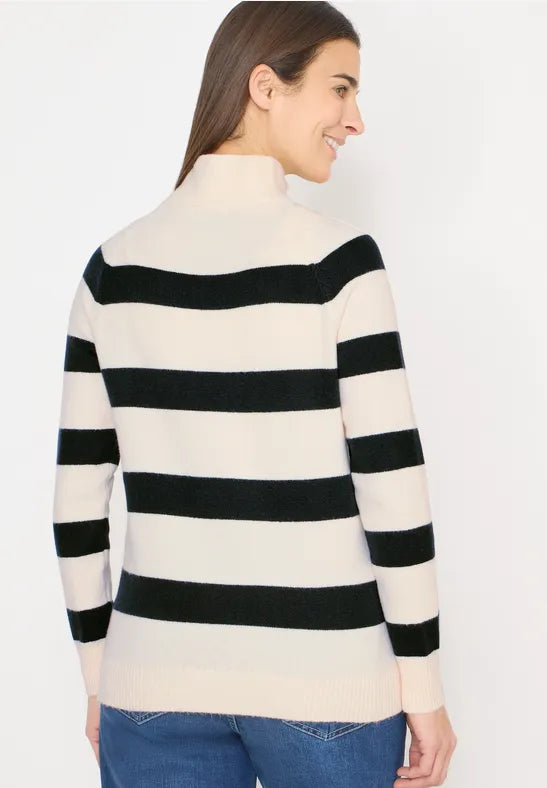 Cecil 1/4 Zip stripe knit in Navy or Beige 303753