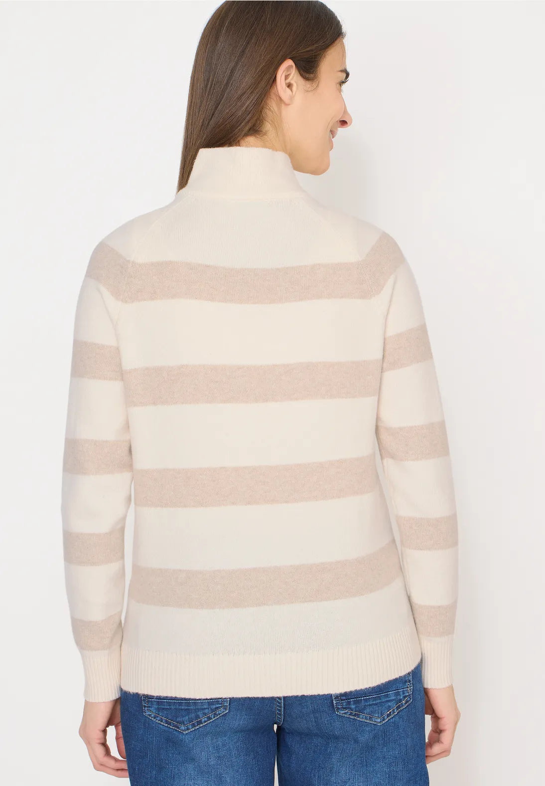 Cecil 1/4 Zip stripe knit in Navy or Beige 303753