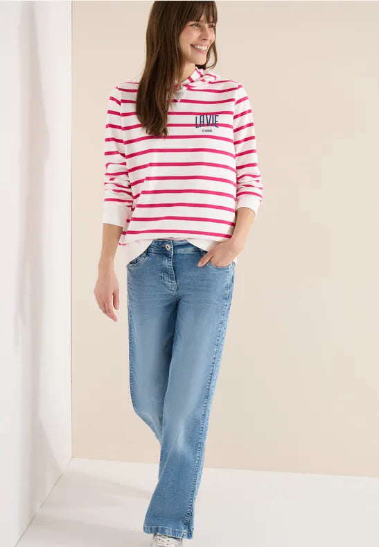 Cecil Life In Paris Stripe Hoody in Pink Or Navy 303809