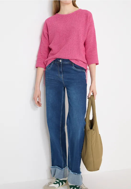 Cecil 3/4 sleeve textured sweatshirt with ruched sides 303813