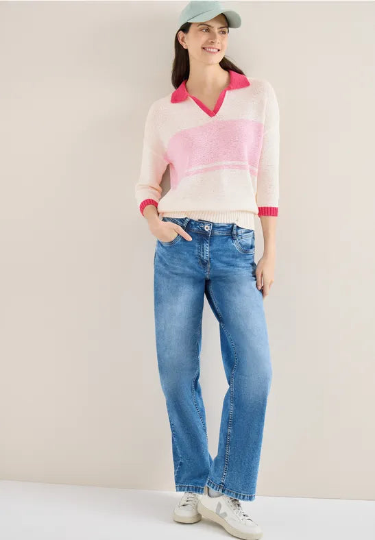 Cecil 3/4-sleeve pullover with polo collar303816