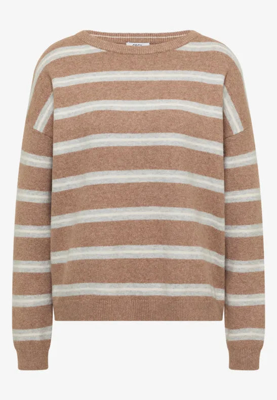 Cecil Cotton Blend Round neck long sleeve beige stripe jumper 304073