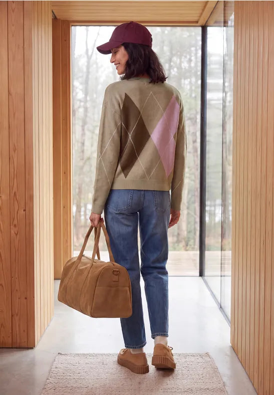 Cecil Sweater with round neck and argyle pattern in mocha 304174