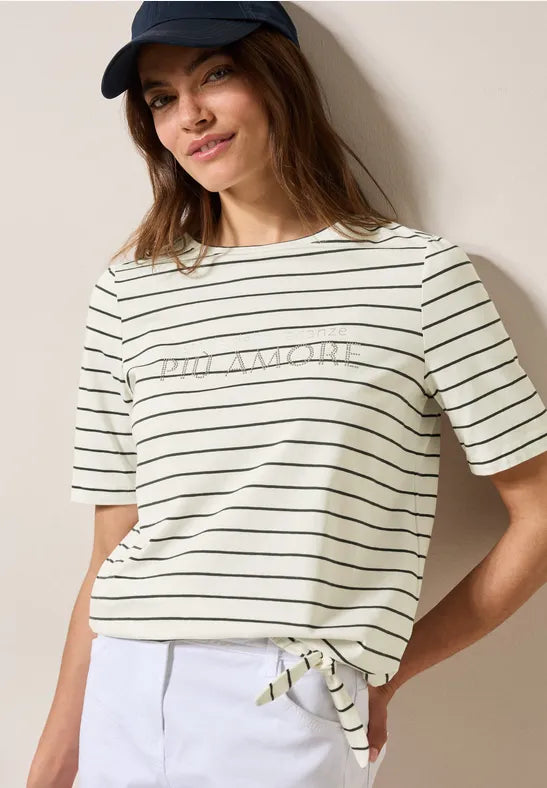 Cecil Stripe cotton T Shirt with tie waist detail 322945