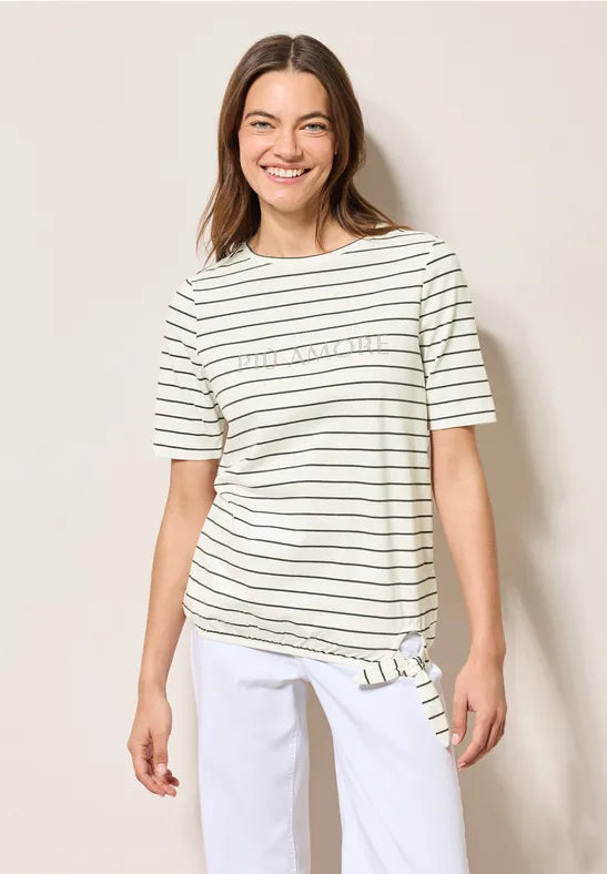 Cecil Stripe cotton T Shirt with tie waist detail 322945