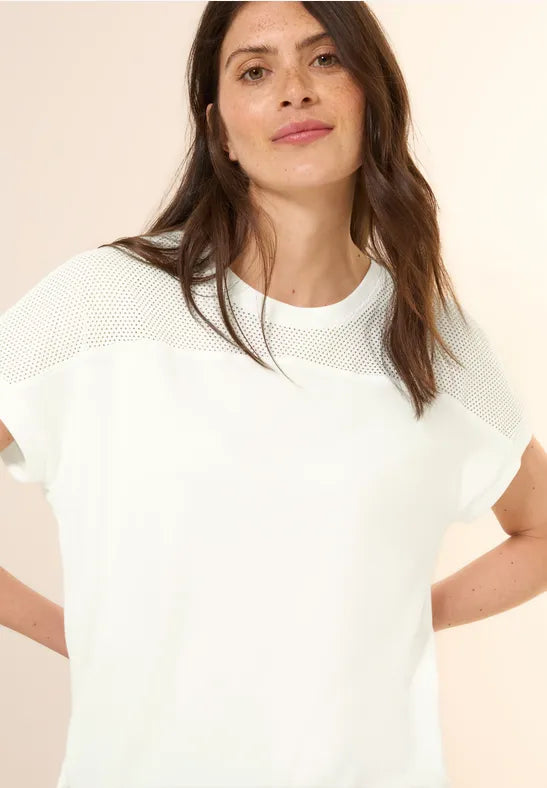 Cecil cotton Mesh top T Shirt with Drawstring in white