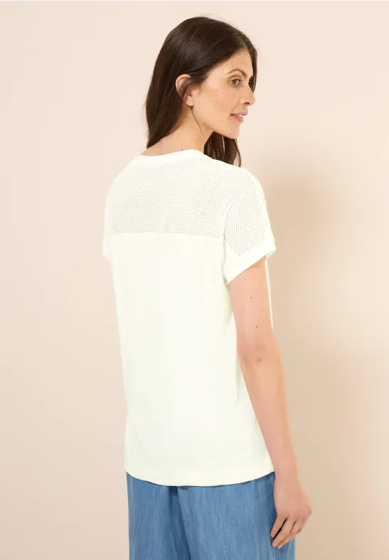 Cecil cotton Mesh top T Shirt with Drawstring in white