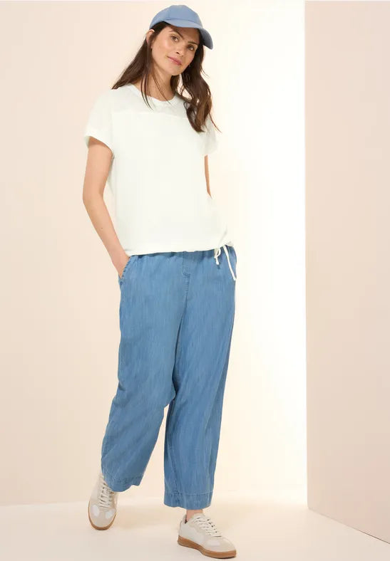 Cecil cotton Mesh top T Shirt with Drawstring in white