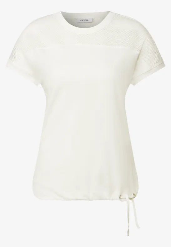 Cecil cotton Mesh top T Shirt with Drawstring in white
