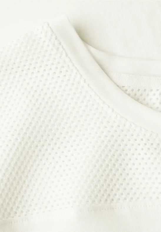 Cecil cotton Mesh top T Shirt with Drawstring in white