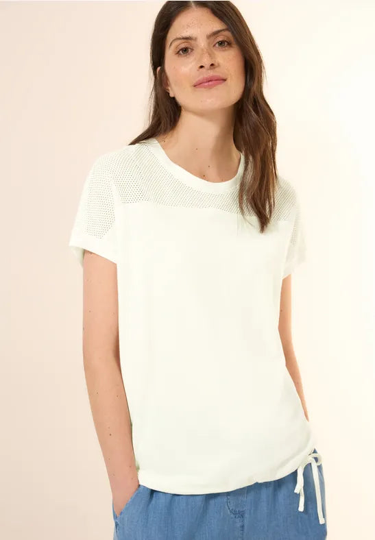 Cecil cotton Mesh top T Shirt with Drawstring in white