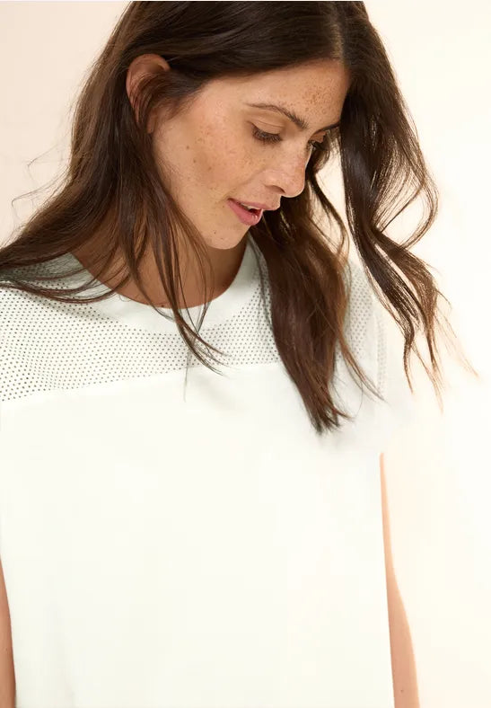 Cecil cotton Mesh top T Shirt with Drawstring in white