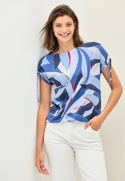 Cecil Cotton printed t shirt with gathered sleeve detail 323554
