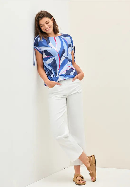 Cecil Cotton printed t shirt with gathered sleeve detail 323554