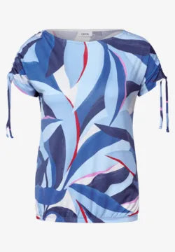 Cecil Cotton printed t shirt with gathered sleeve detail 323554