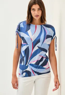 Cecil Cotton printed t shirt with gathered sleeve detail 323554