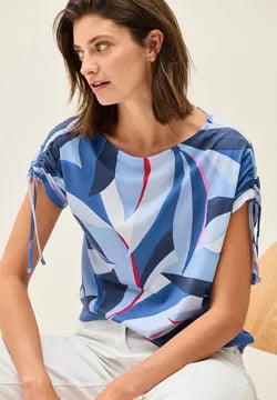 Cecil Cotton printed t shirt with gathered sleeve detail 323554
