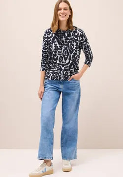 Cecil Cotton blend Hoody in Blue Print 323866 Blue