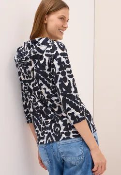 Cecil Cotton blend Hoody in Blue Print 323866 Blue