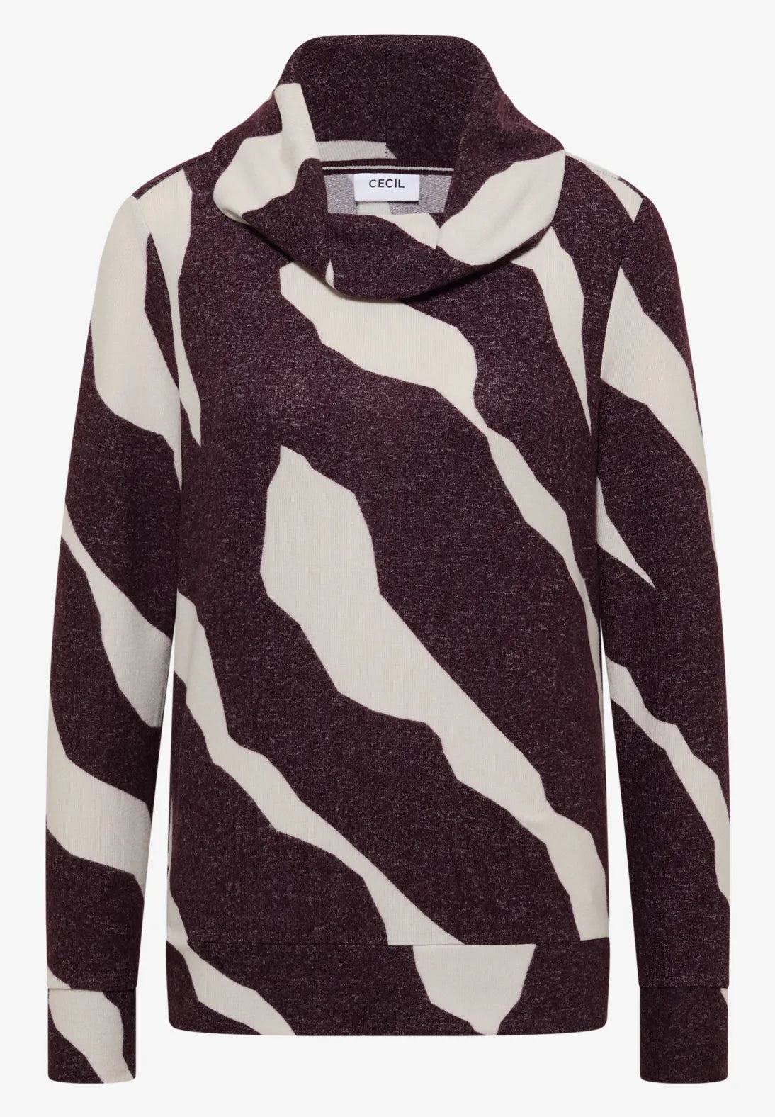 Cecil Cozy Feel Cowl neck top in Ecru and Eggplant red 324156