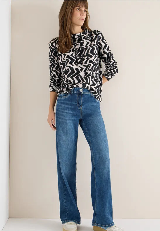 Cecil Cozy Feel Funnel neck sweatshirt in black and Grey Print 324284 Grey