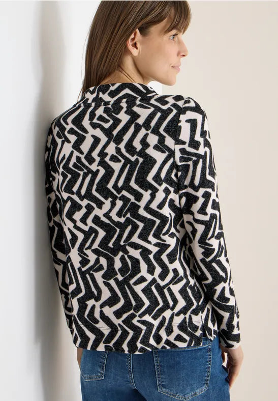 Cecil Cozy Feel Funnel neck sweatshirt in black and Grey Print 324284 Grey