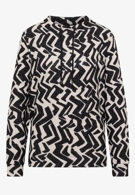 Cecil Cozy Feel Funnel neck sweatshirt in black and Grey Print 324284 Grey