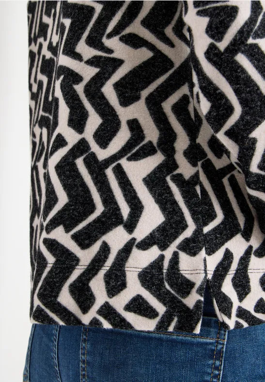 Cecil Cozy Feel Funnel neck sweatshirt in black and Grey Print 324284 Grey