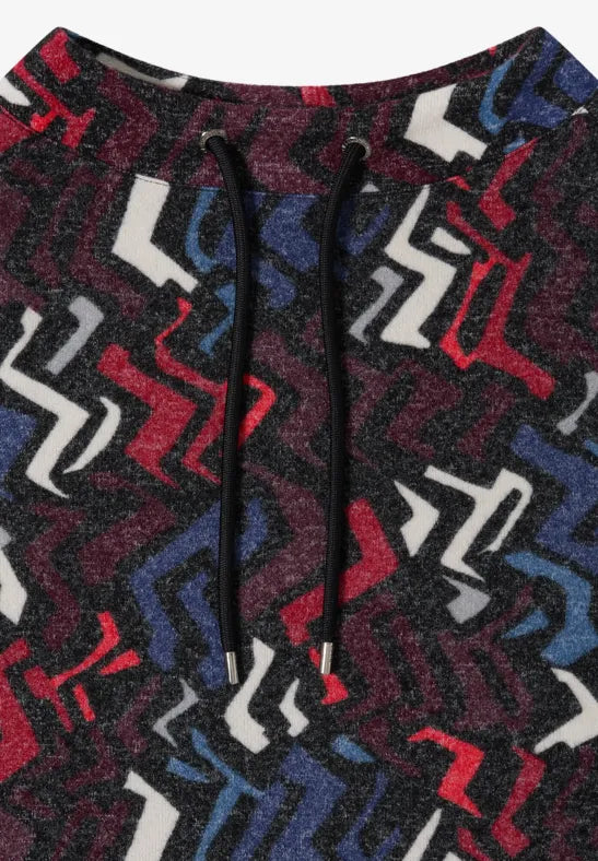 Cecil Cozy Feel Funnel Neck Sweatshirt in Black multi print 324284