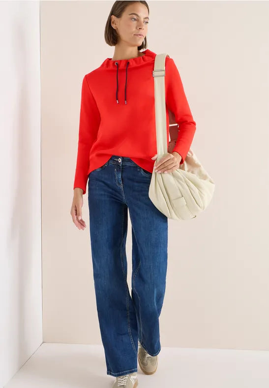Cecil Pique Sweatshirt with gathered funnel neck
