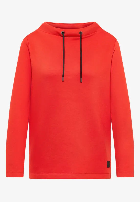 Cecil Pique Sweatshirt with gathered funnel neck
