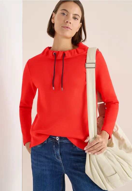 Cecil Pique Sweatshirt with gathered funnel neck